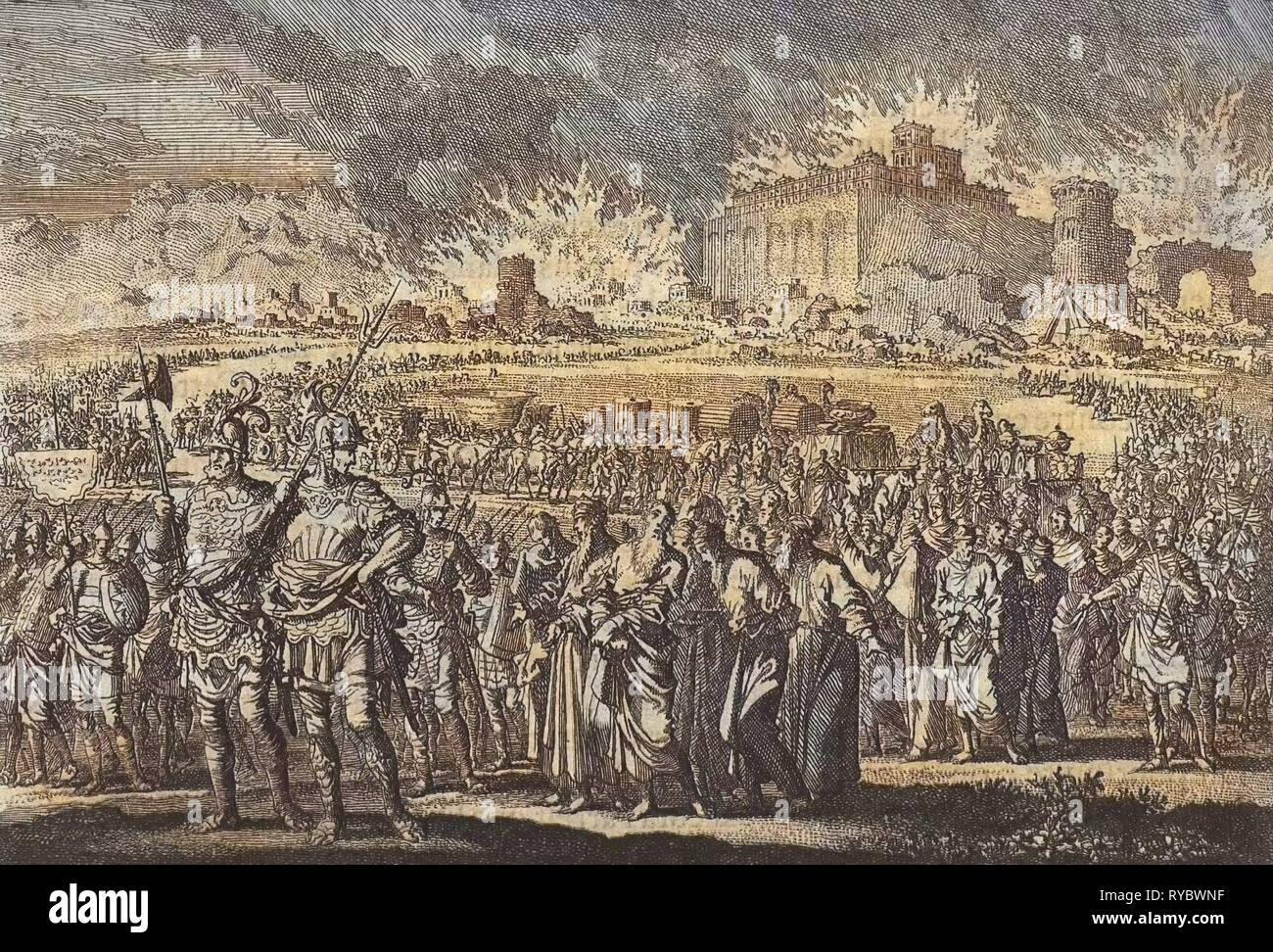 Destruction of Jerusalem by the Babylonian army, Jan Luyken, 1703 - 1762 Stock Photo
