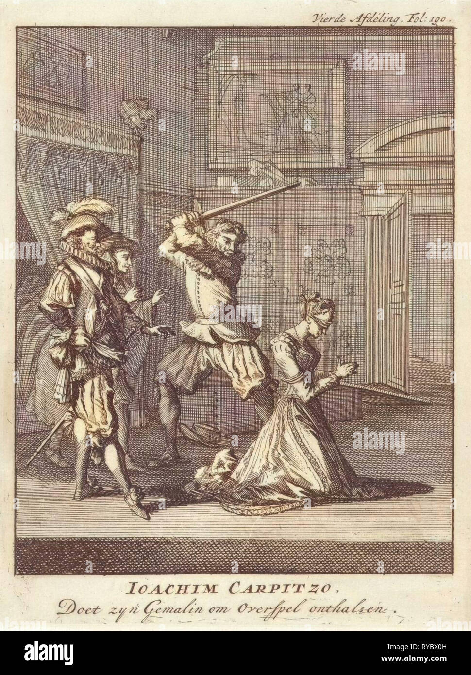 Joachim von Carpzov orders his wife's beheading, 1623, Jan Luyken, 1699 Stock Photo