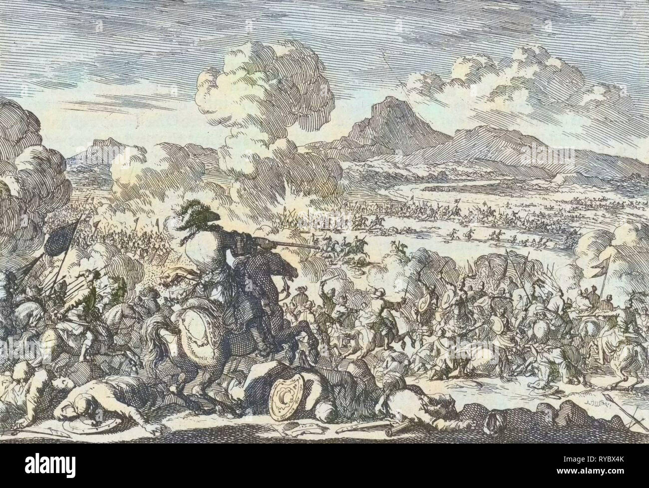 Victory of Prince Eugene against the Turks on the Tisza, 1697, Jan Luyken, Pieter van der Aa (I), 1698 Stock Photo