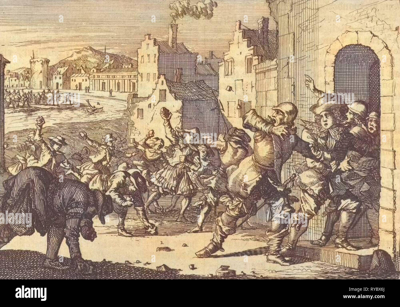 Riots in Vienna as a result of anti-Semitic actions, 1617, Caspar Luyken, Pieter van der Aa (I), 1698 Stock Photo