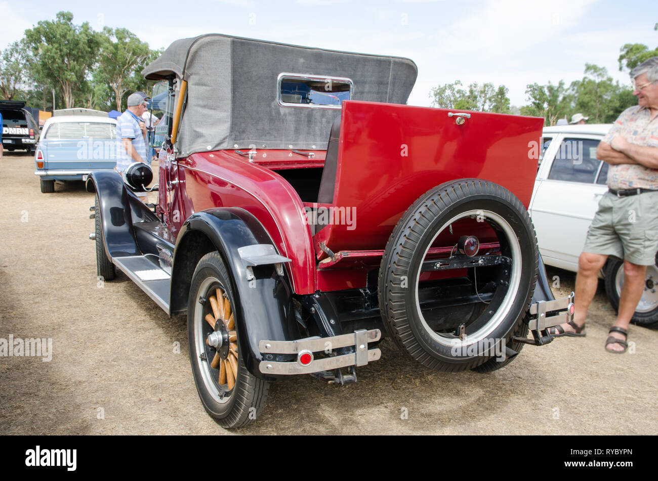 Rear view of 1927 Oldsmobile Cabriolet with Dicky seat open. On display near Tamworth Australia March 2019. Stock Photo