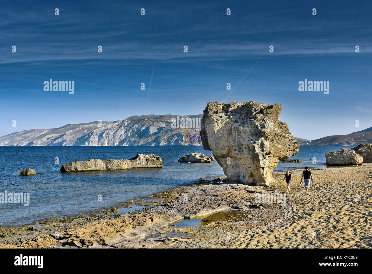 Beach Pouria in ancient quarri,  of Skyros, in Sporades complex, central Greece, Aegean sea , Mediterranean, Europe Stock Photo