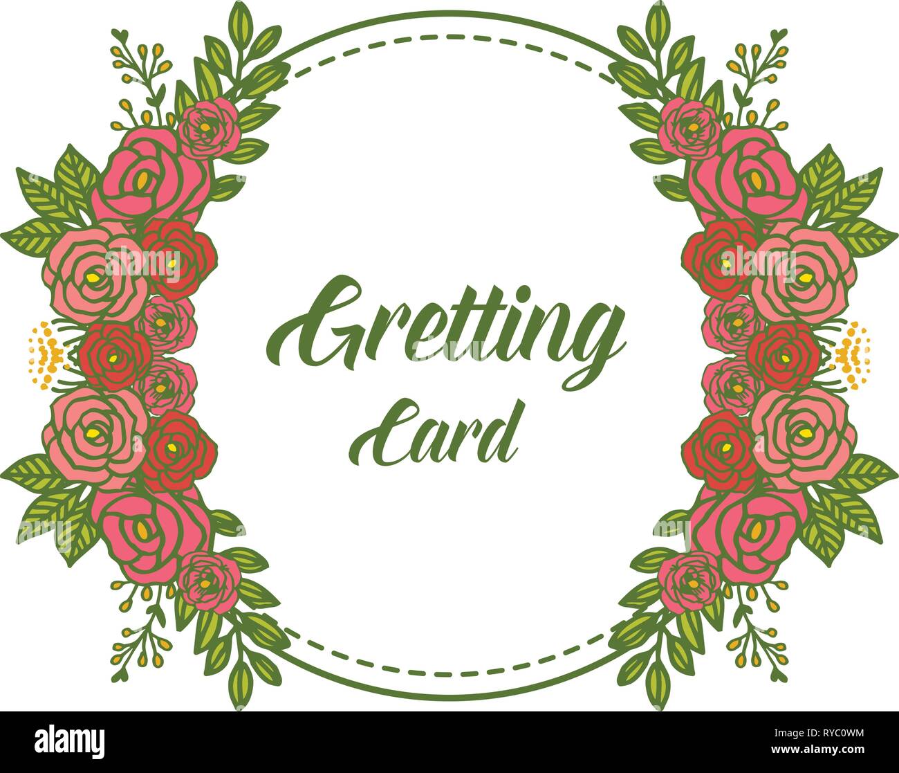 Vector illustration template of greeting card with crowd rose flower ...