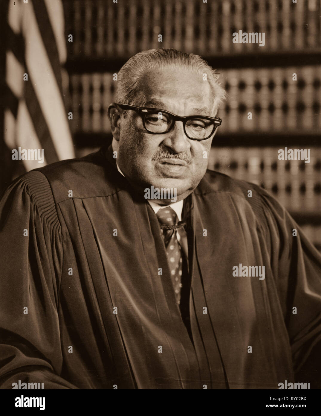 Thurgood Marshall, Associate Justice of the United States Supreme Court in his judicial robes at his Supreme Court offices. January 28, 1976 Stock Photo