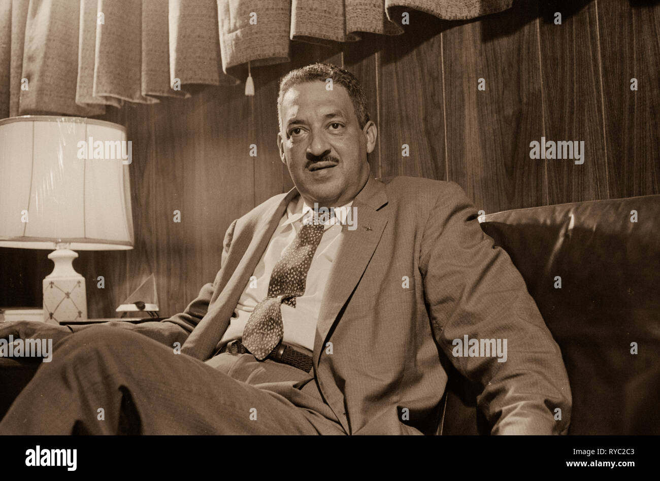 Thurgood Marshall in 1957, then attorney for the NAACP and later Associate Justice of the United States Supreme Court Stock Photo