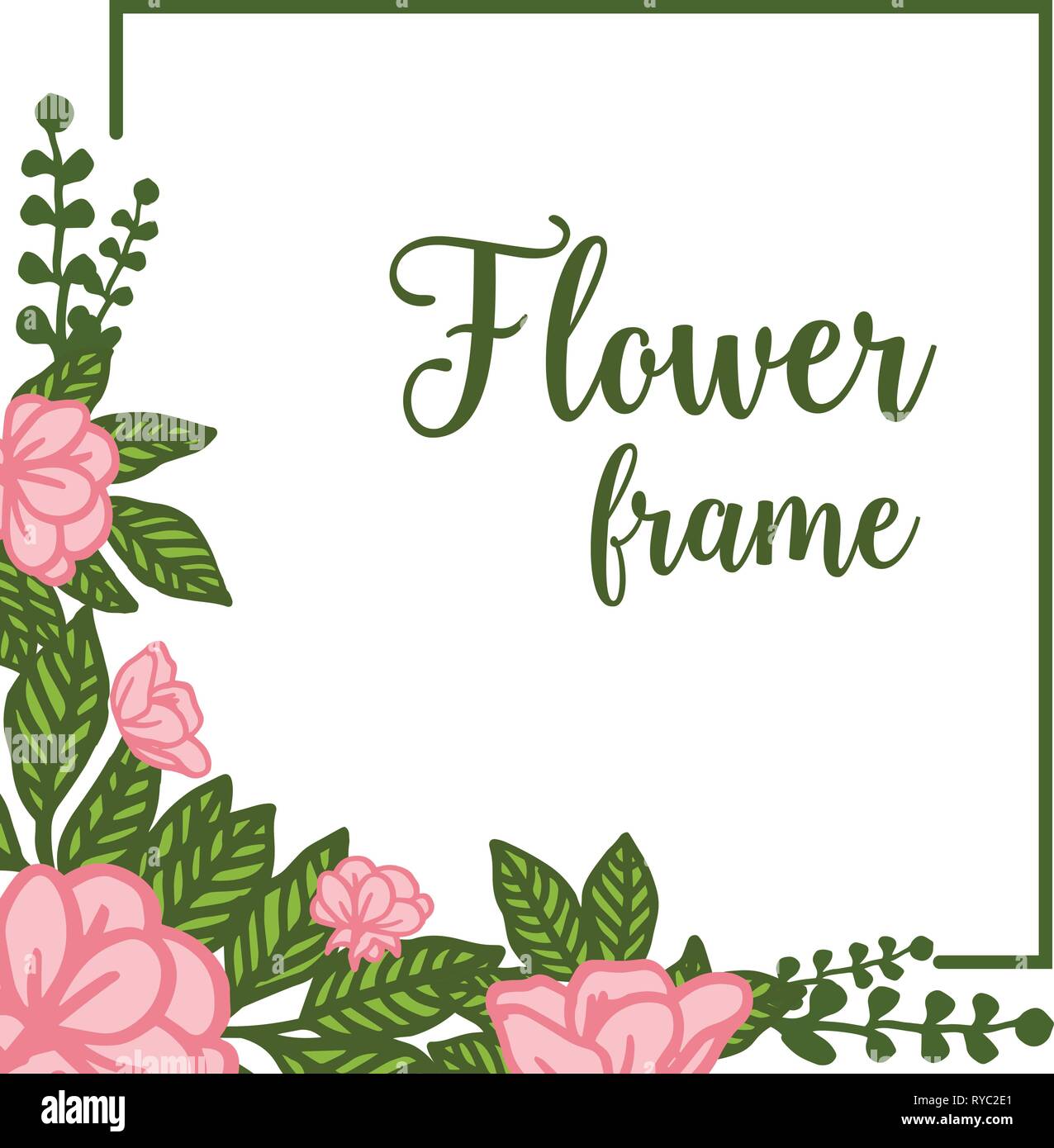 Vector illustration texture pink floral frame very blooms hand drawn ...