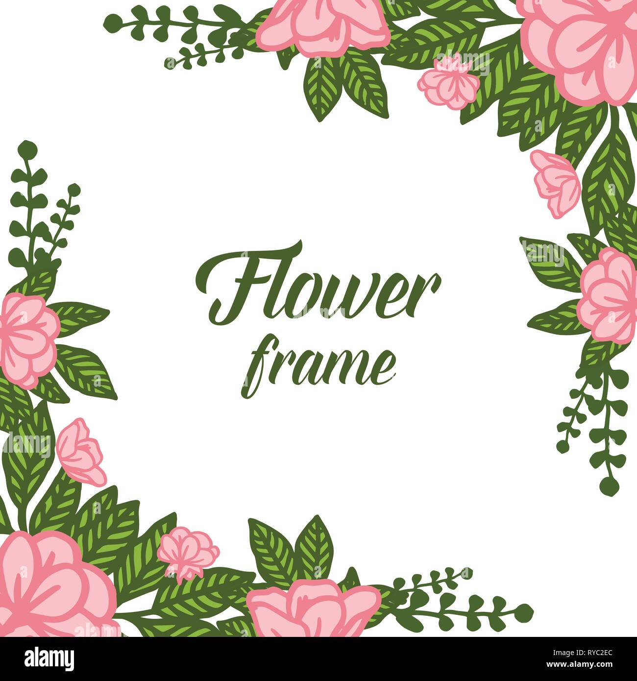 Vector illustration texture pink floral frame very blooms hand drawn ...