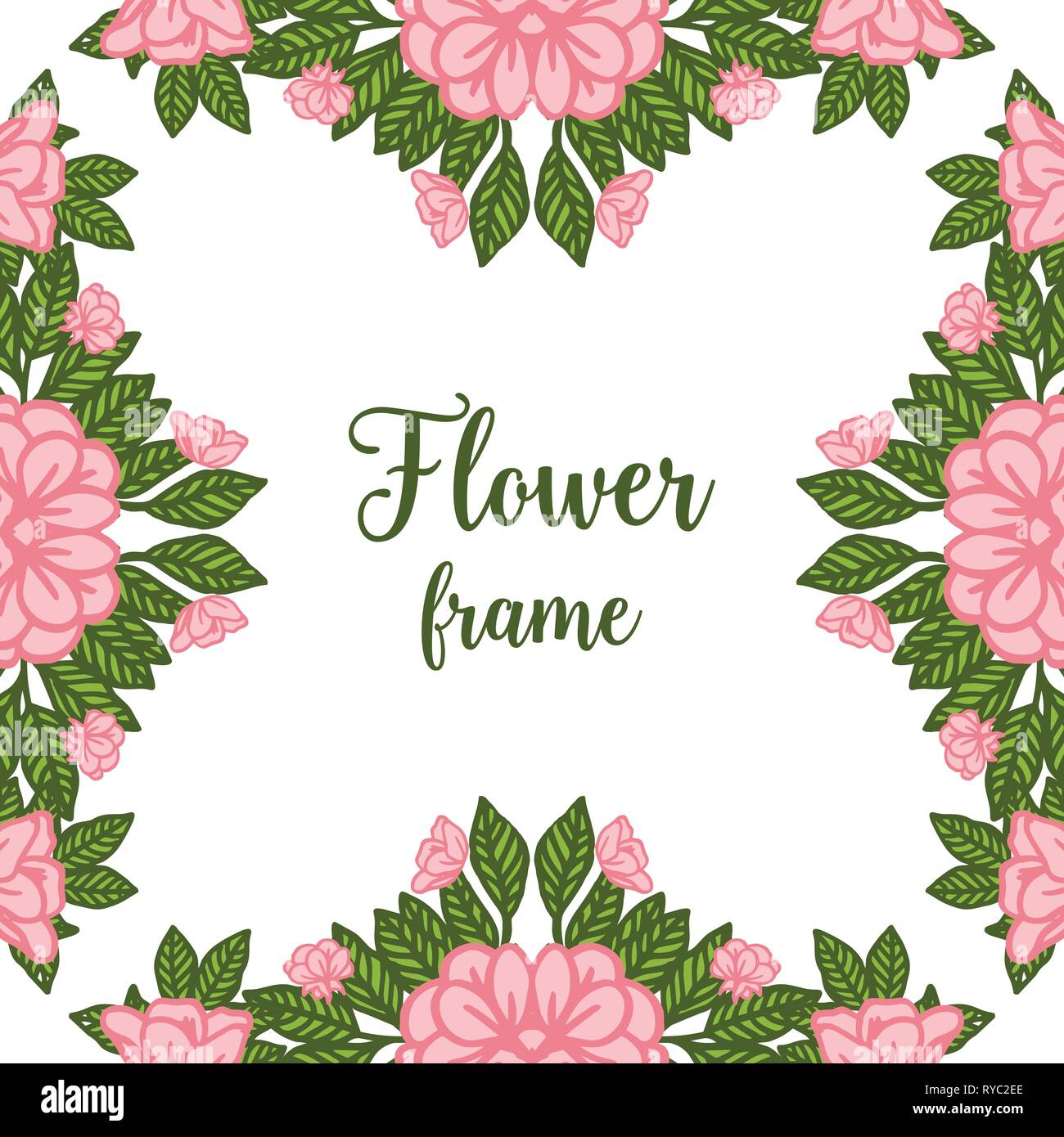 Vector illustration very beautiful pink flower frame isolated ...