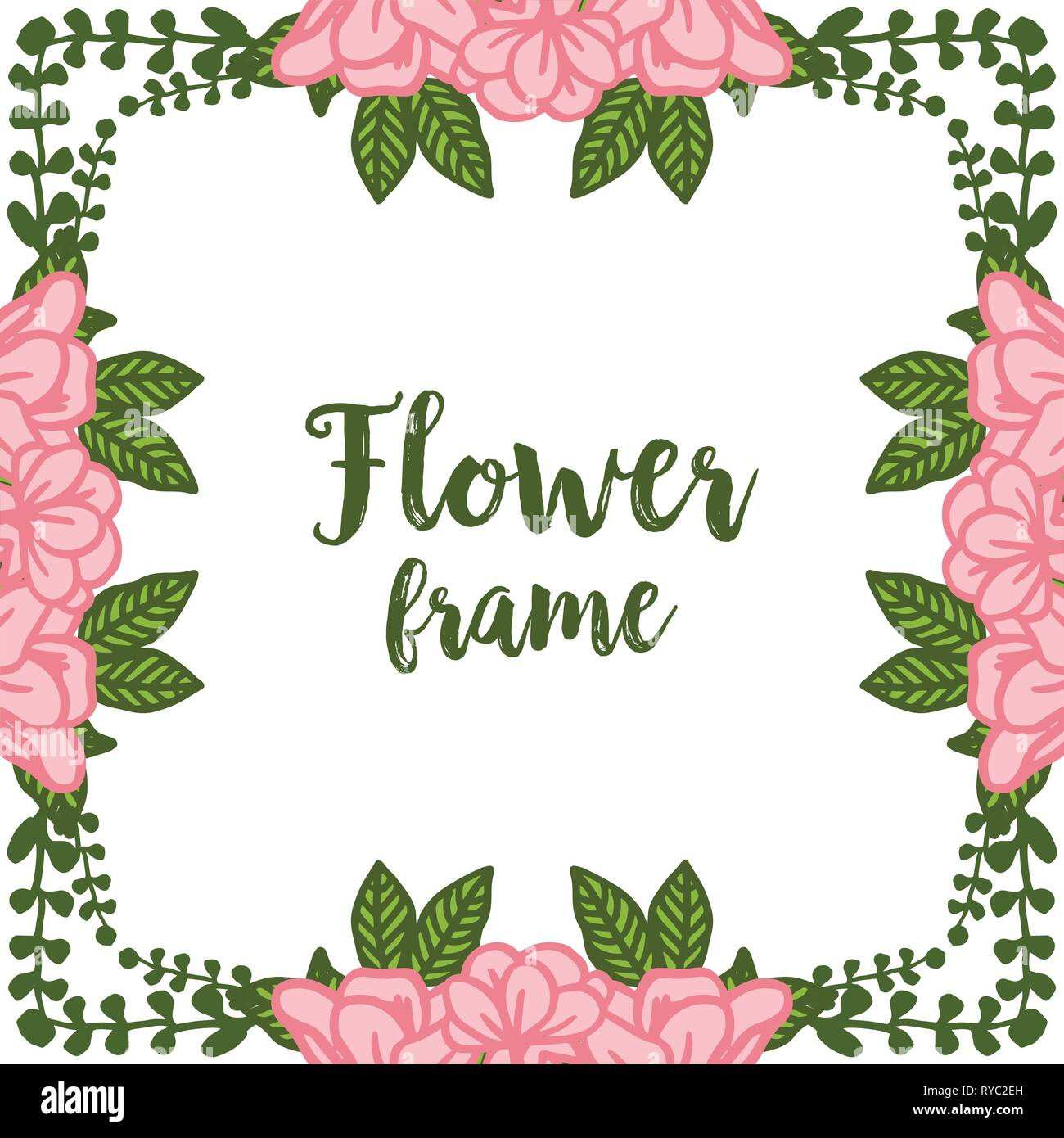 Vector illustration very beautiful pink flower frame isolated ...