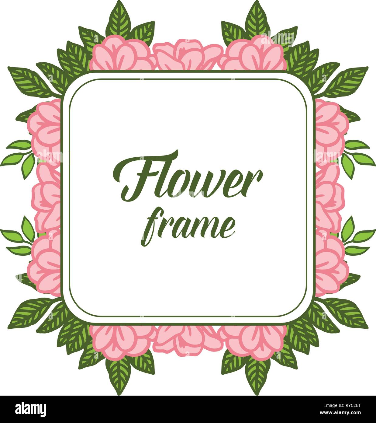 Vector illustration very beautiful pink flower frame isolated ...