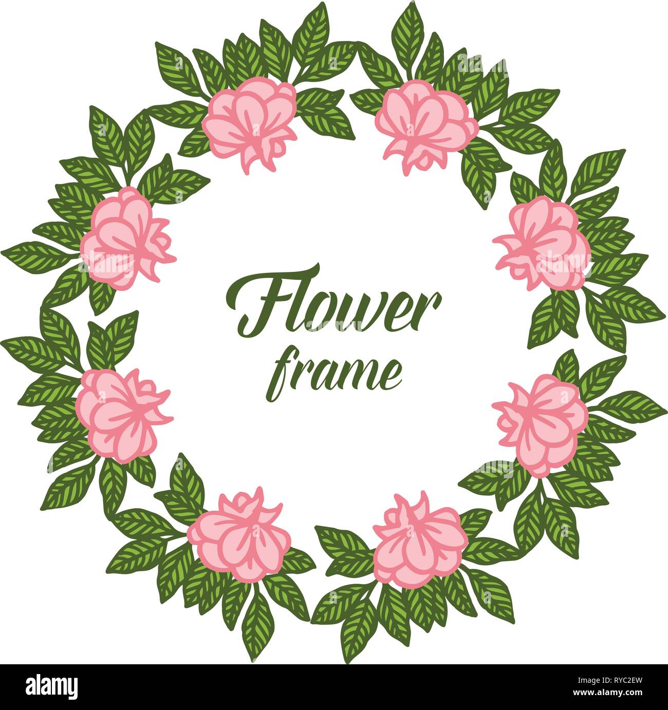 Vector illustration very beautiful pink flower frame isolated ...
