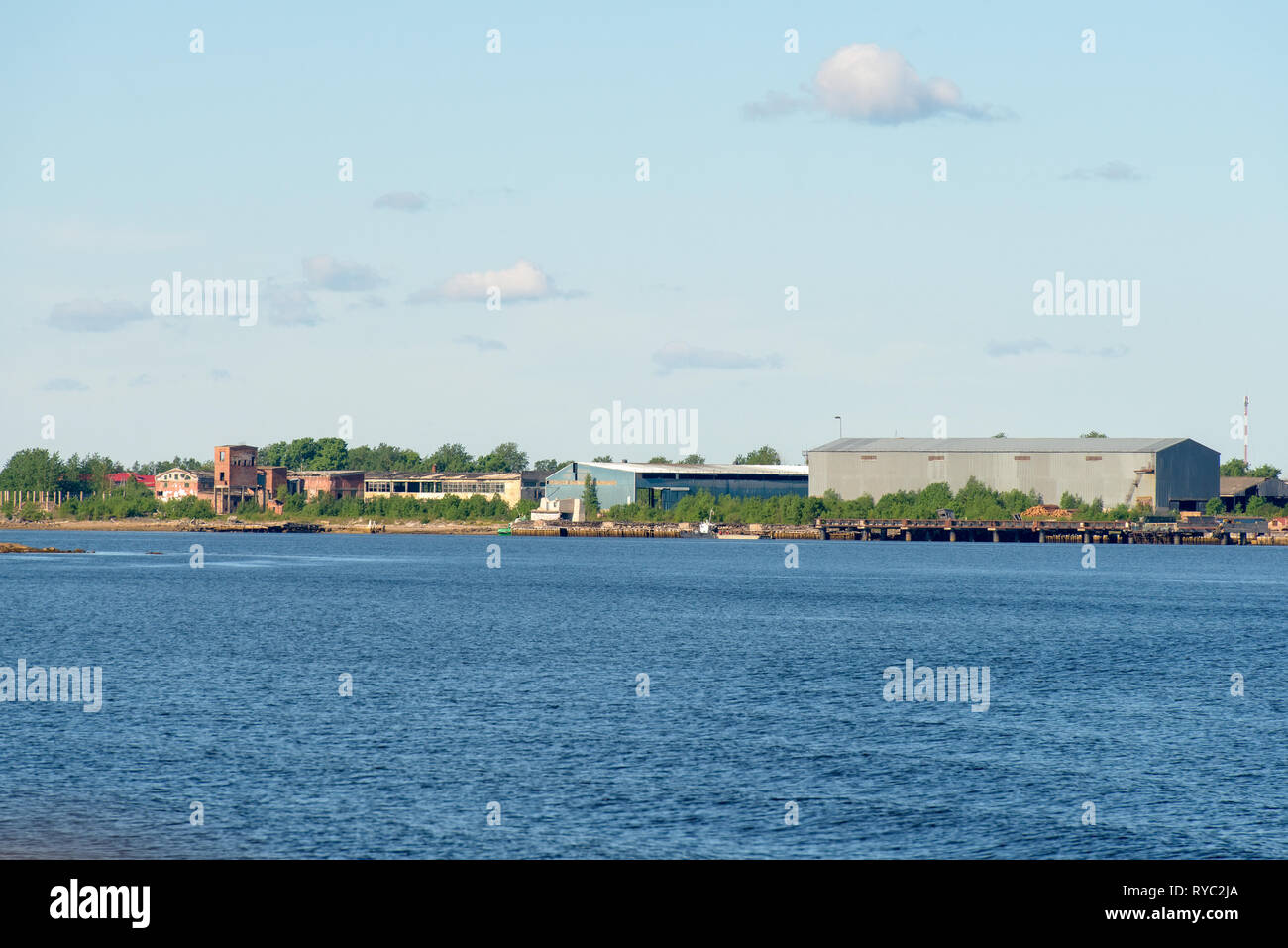 View of the industrial part of the village village of Rabocheostrovsk, Kem. View from the White Sea, Arkhangelsk Region, Russia Stock Photo