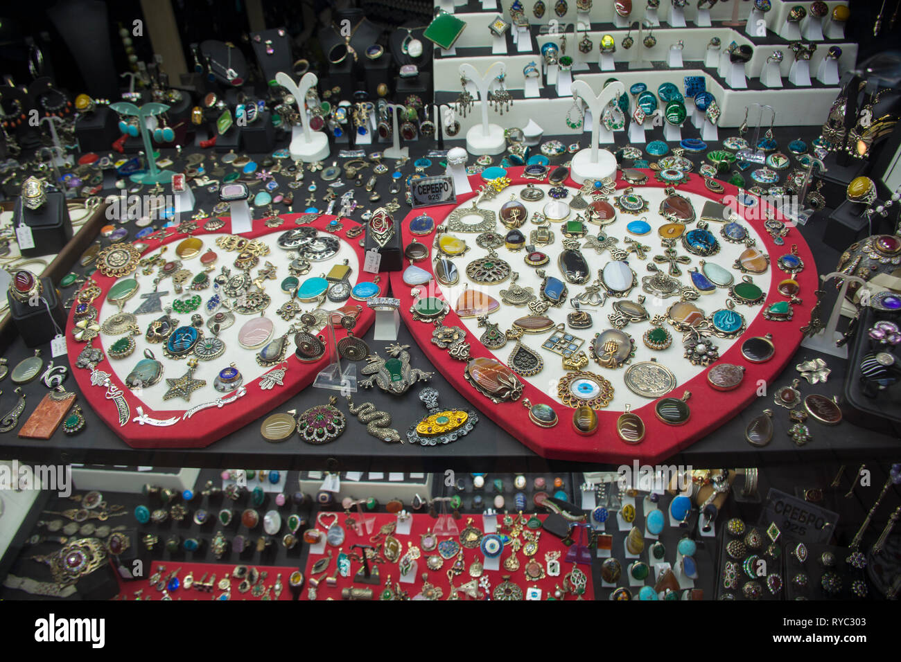 Antique Jewellery on display Istanbul Turkey Stock Photo