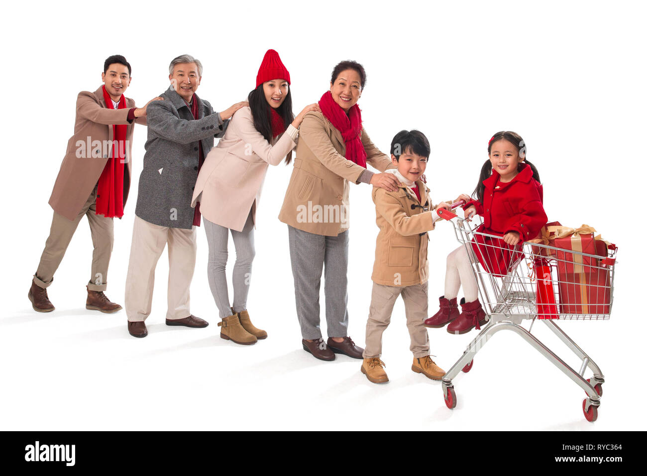 Happy family shopping in the New Year Stock Photo