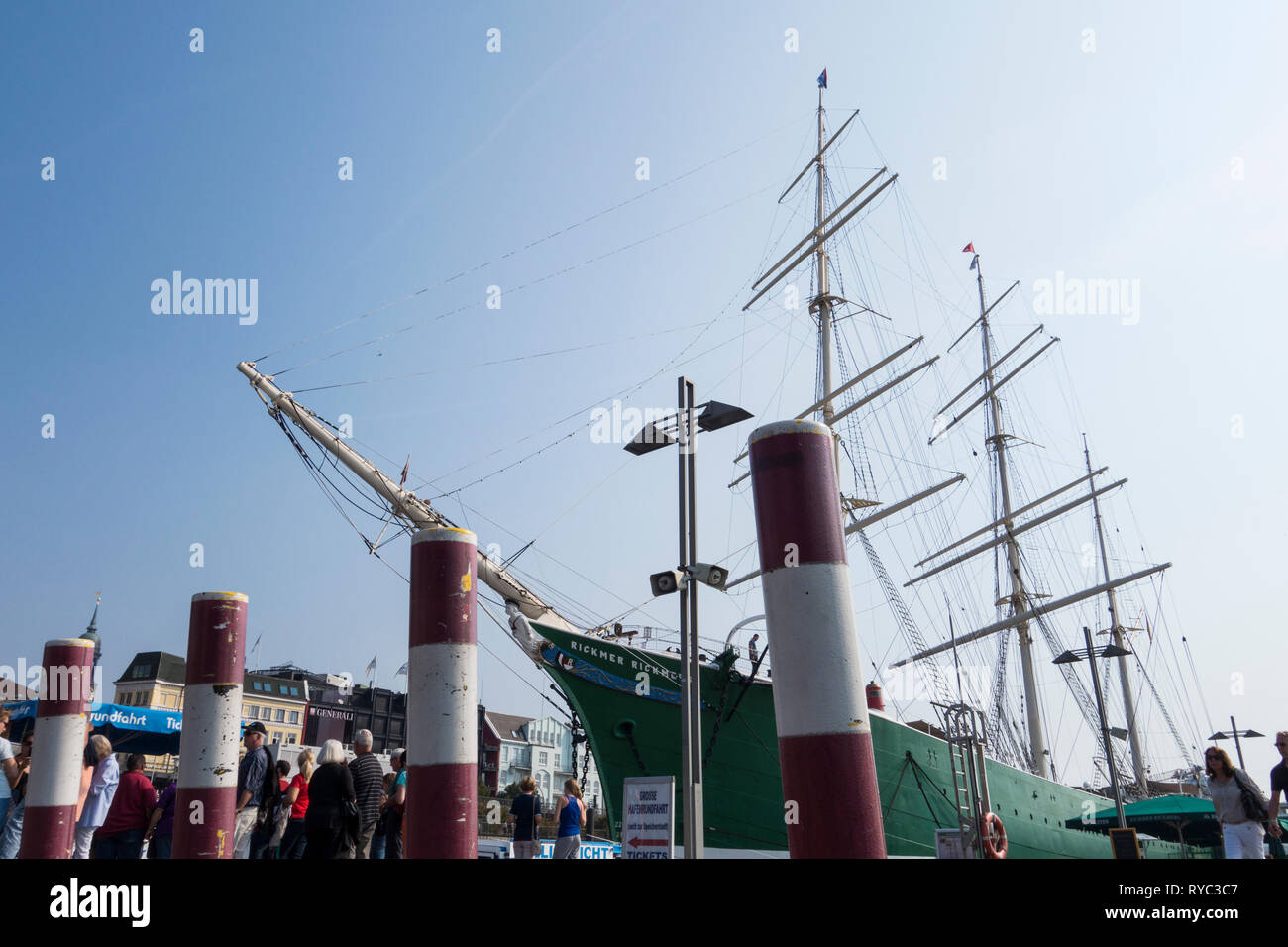 Museum ship Rickmer Rickmers a tourist attraction at Hamburg port Stock Photo