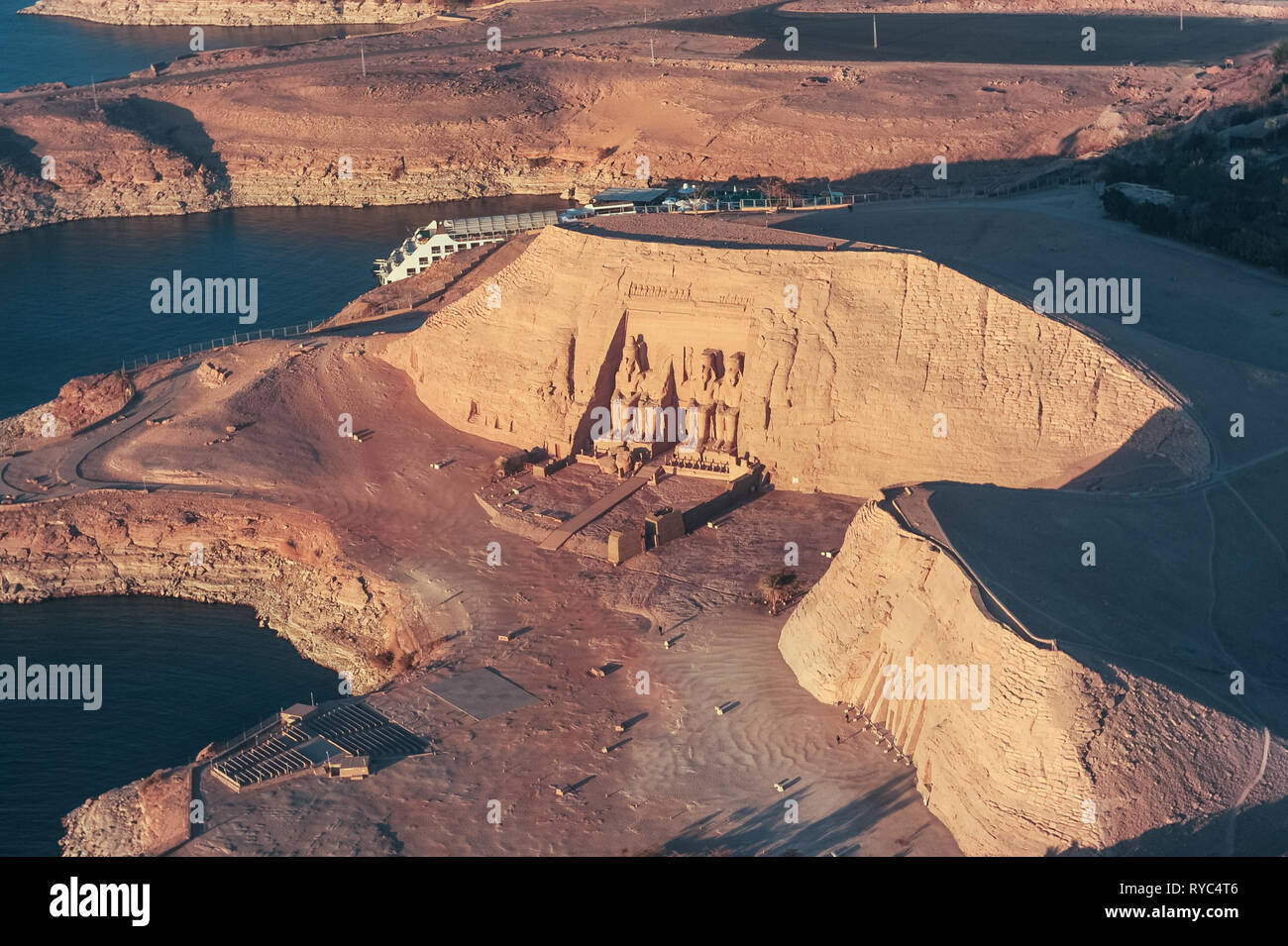 The Great Temple of Rameses II in ABU SIMBEL from Above, EGYPT Stock Photo