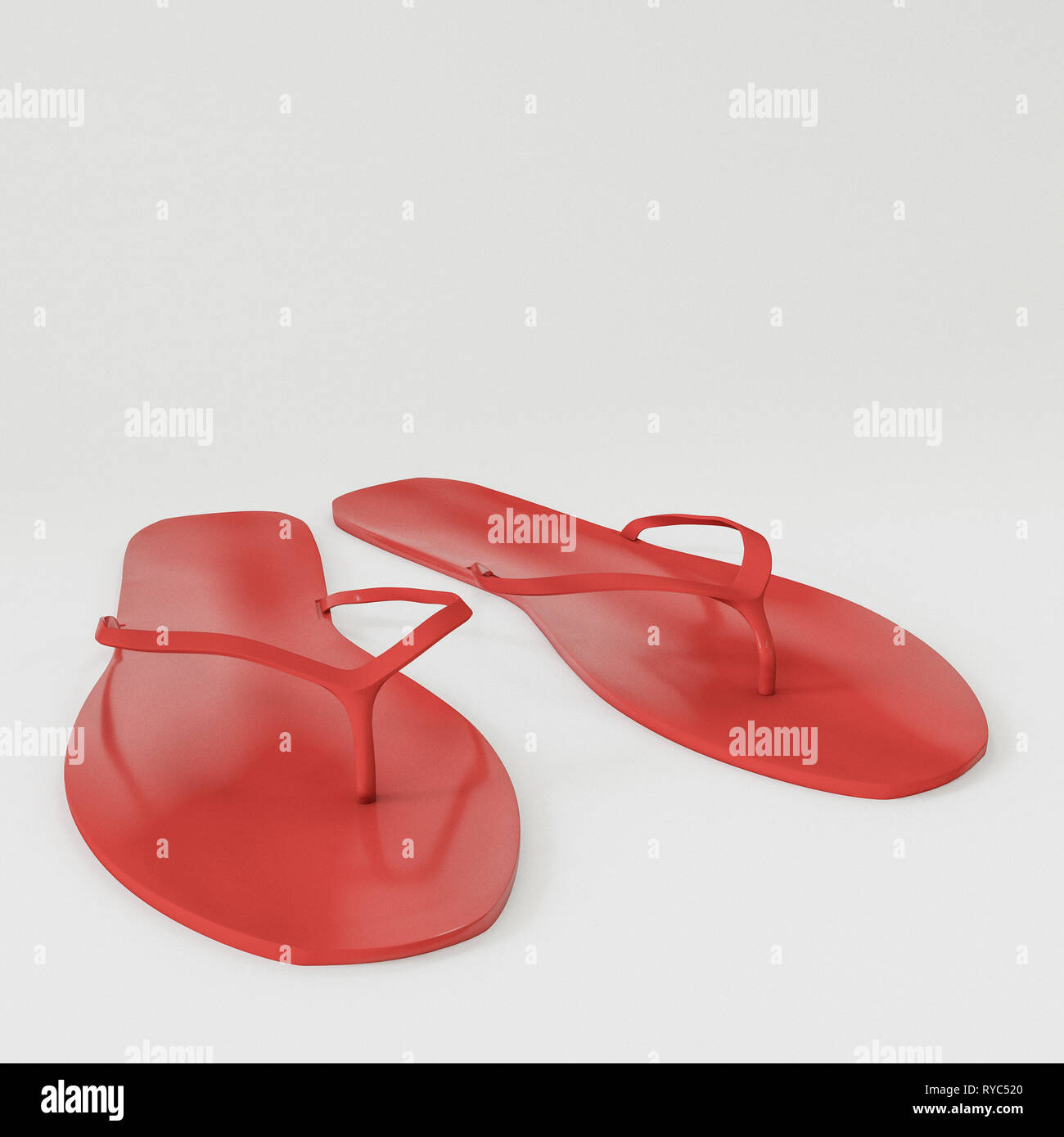 red flip flop isolated on white background 3d illustration Stock Photo
