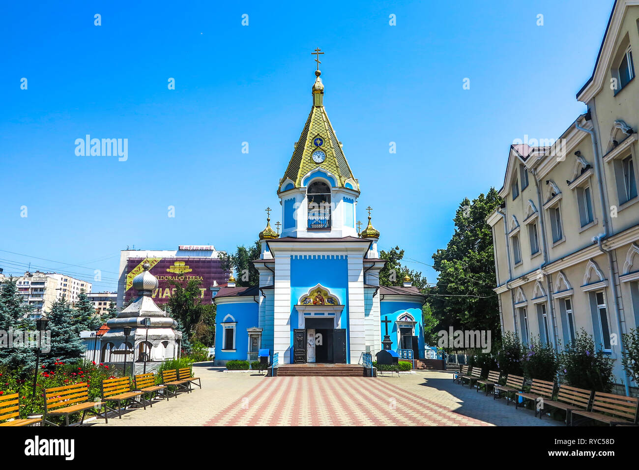 Chisinau Ciuflea Monastery Saint Theodore Tyro Main Church Frontal View Stock Photo