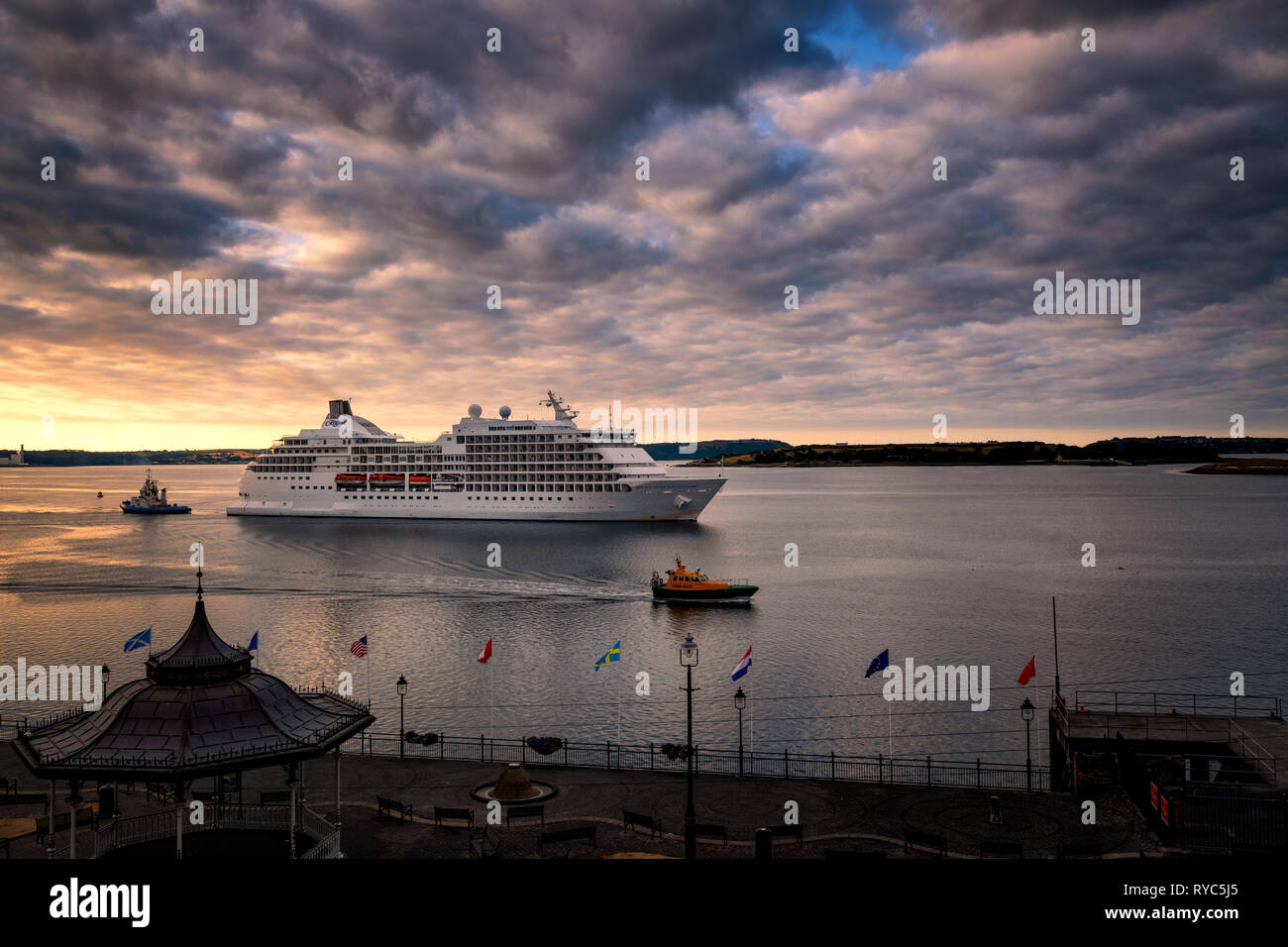 Cruise ship arriving at Cobh at dawn in county Cork Ireland Stock Photo