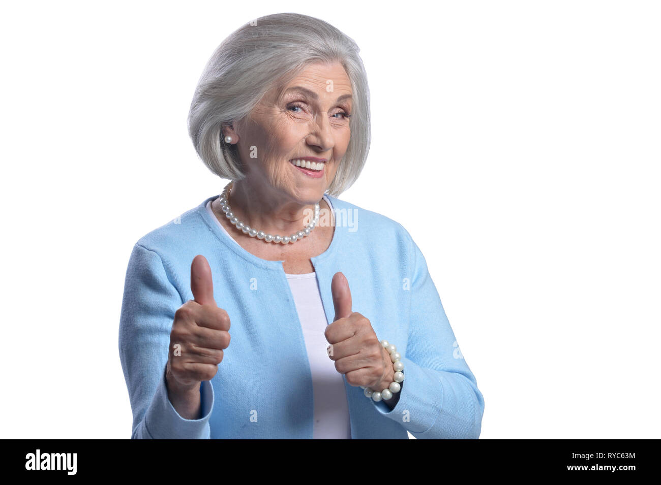 Old lady showing thumbs up hi-res stock photography and images - Alamy