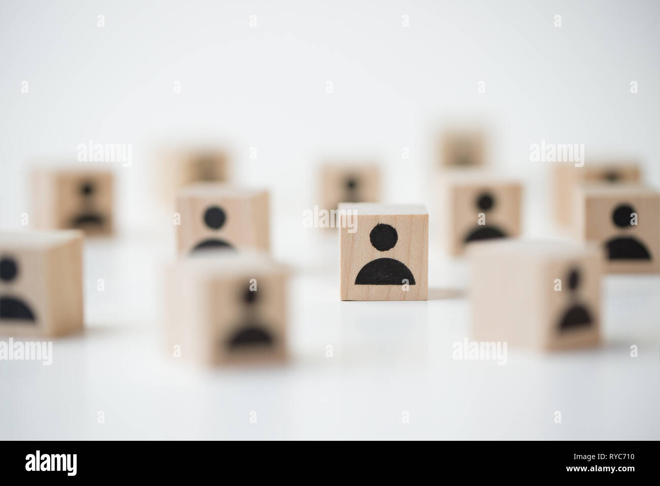 Group of wooden cube block with icon people Stock Photo