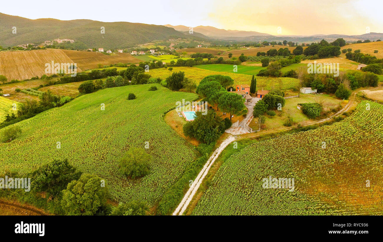 Aerial view of Umbria / Toscane landscape, Italy Stock Photo