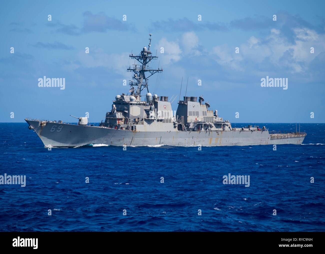 The U.S Navy Arleigh Burke-class guided-missile destroyer USS Milius during operations March 9 ...