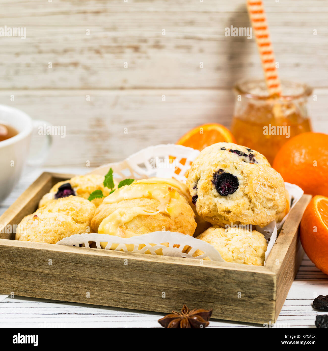 Mini Scones Variety. Orange and Blueberry Mini Scone Cookies Stock ...