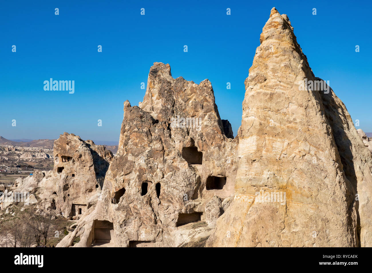 Rock cut architecture in the Goreme Open Air Museum, Goreme, Cappadocia, Turkey Stock Photo