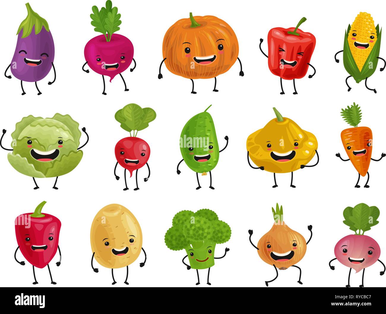 Set of funny vegetables. Fresh food concept. Cartoon vector illustration Stock Vector