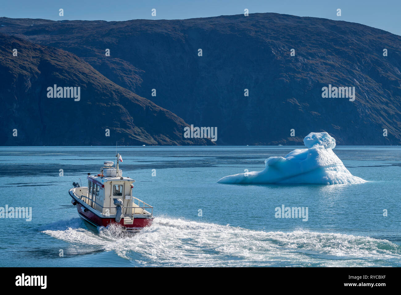 Boating, Eiriksfjordur, Qassiarsuk or Brattahlid, South Iceland Stock Photo