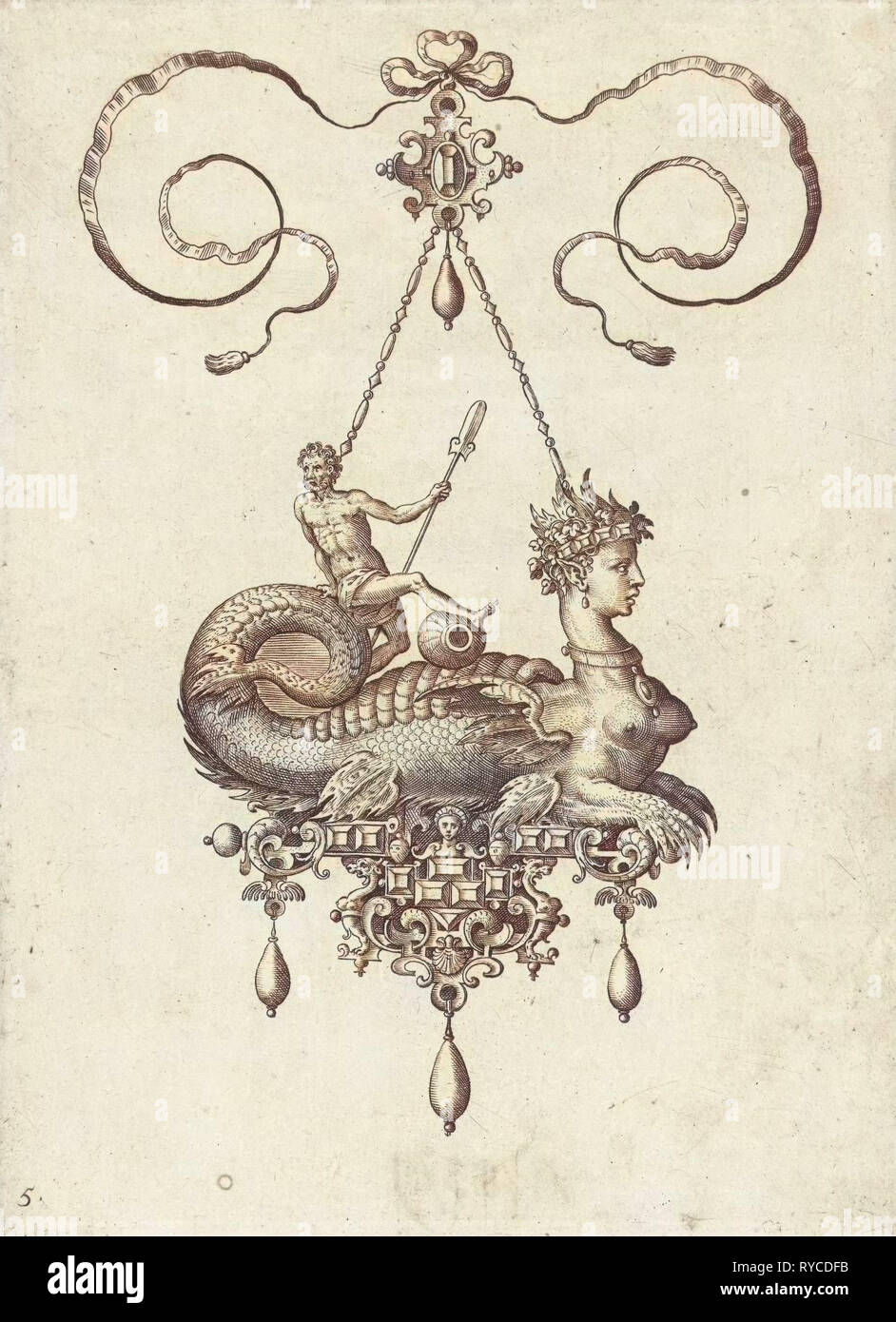 Pendant with sphinx, Adriaen Collaert, Hans Collaert (I), Philips Galle, 1582 Stock Photo