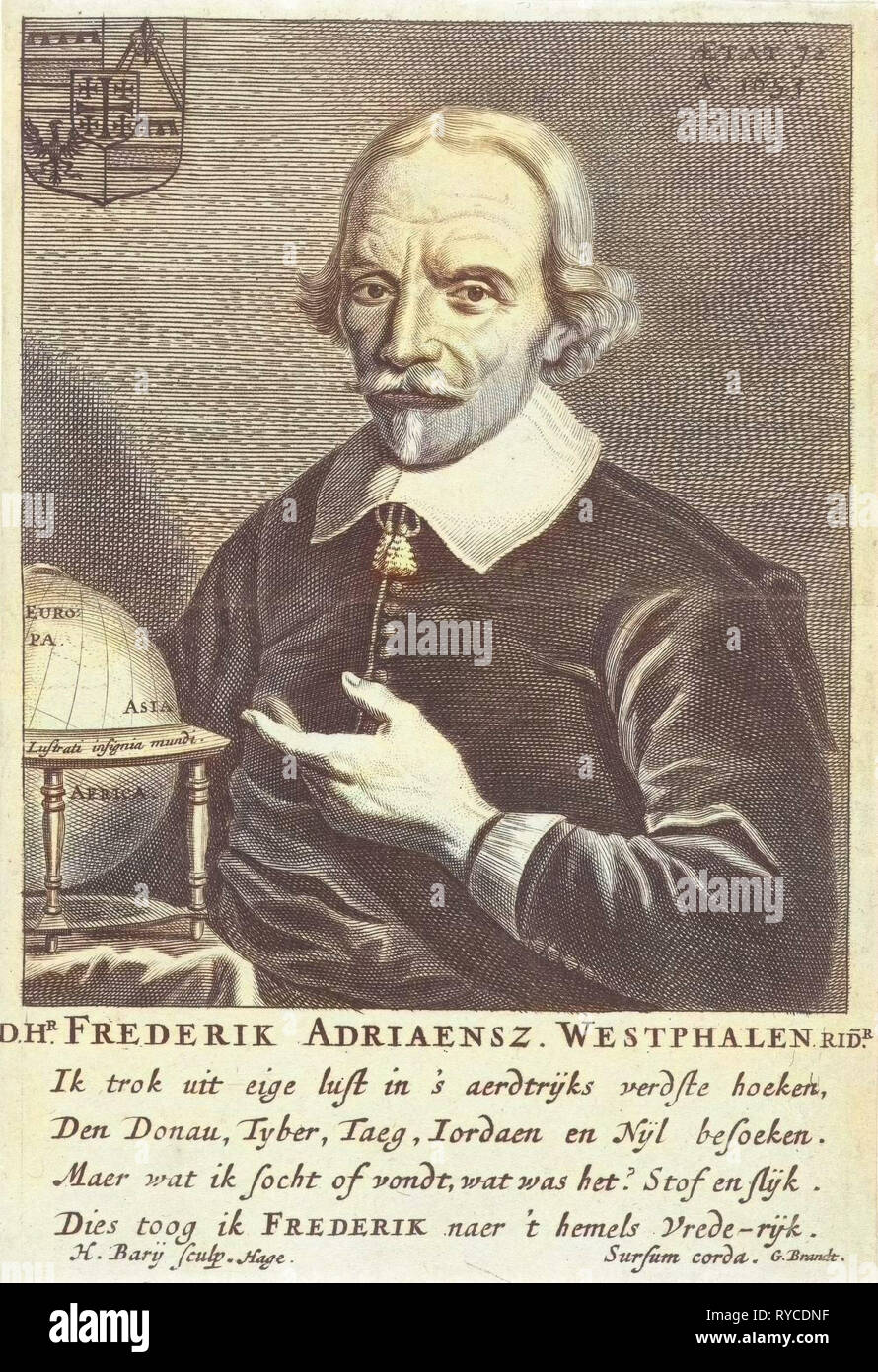 Portrait of Frederick Adriaensz Westphalen at the age of 72, Hendrik Bary, Geeraert Brandt (I), 1657 - 1707 Stock Photo
