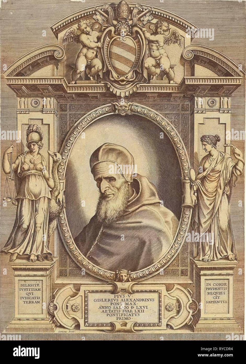 Portrait of Pope Pius V., Philippe de Soye, Antonio Lafreri, 1566 Stock Photo