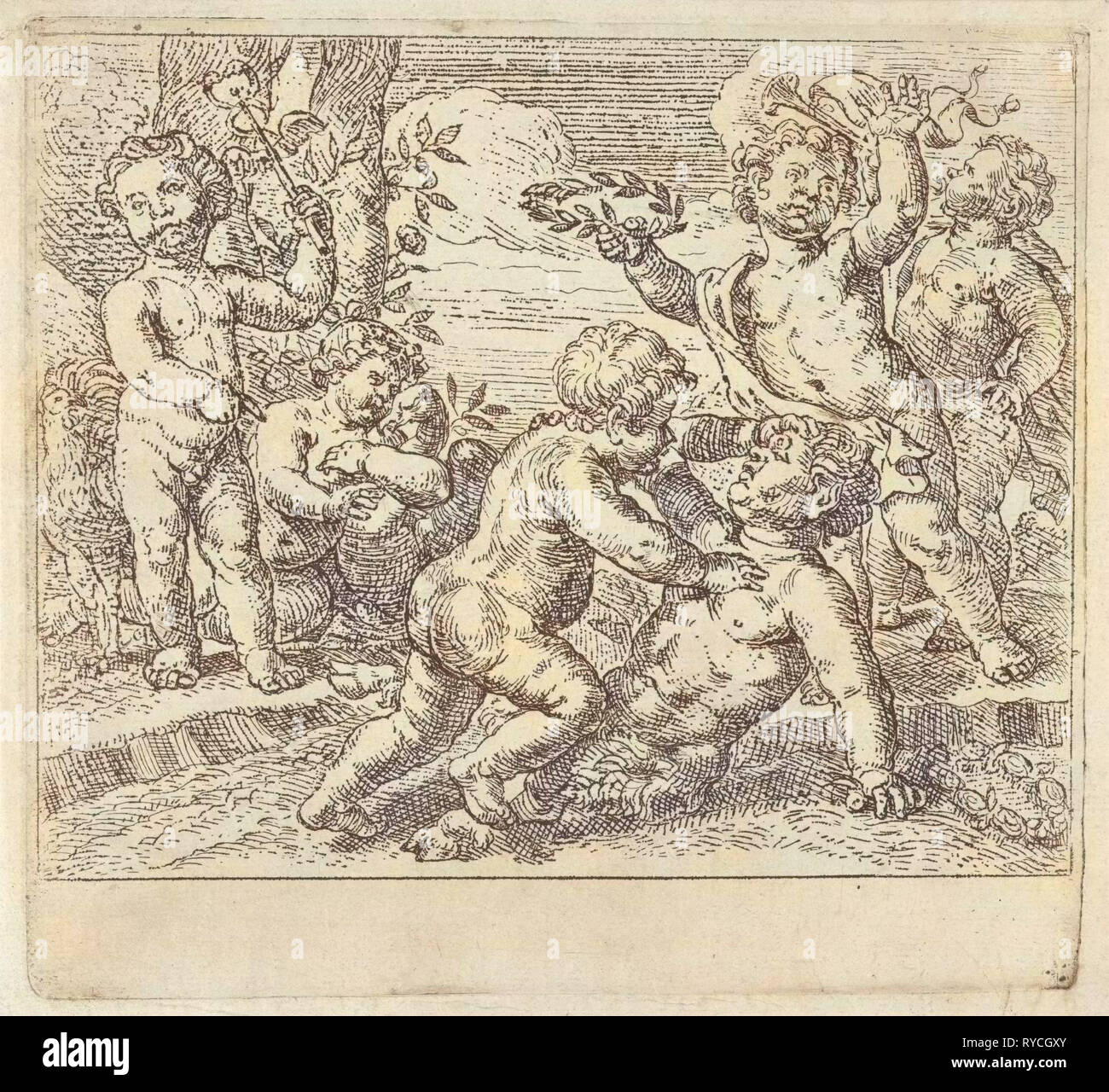 Fighting putti, Peter van Lint, 1619 - 1690 Stock Photo