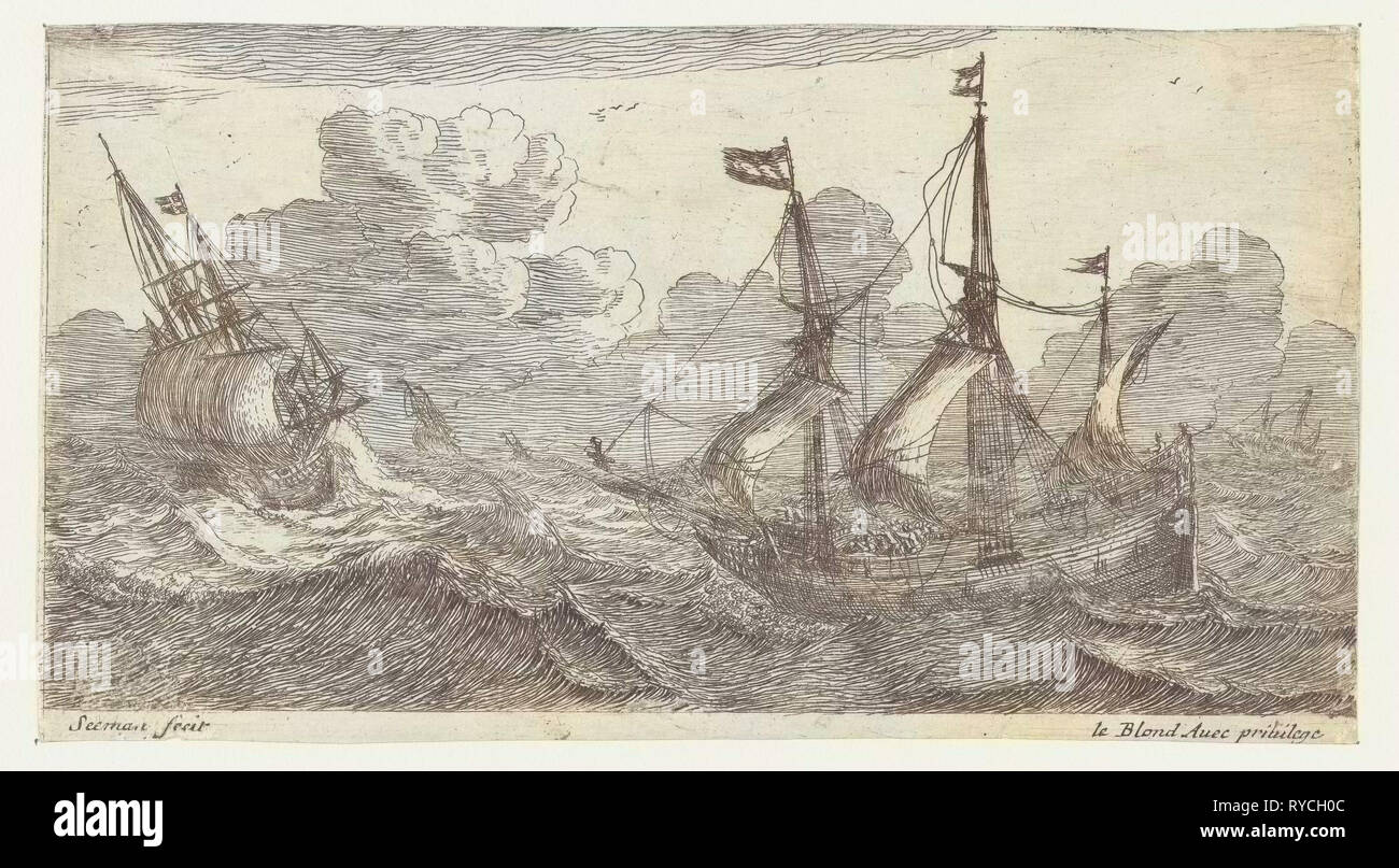 Sailing in rough seas, Anonymous, Le Blond, 1650 - c. 1709 Stock Photo