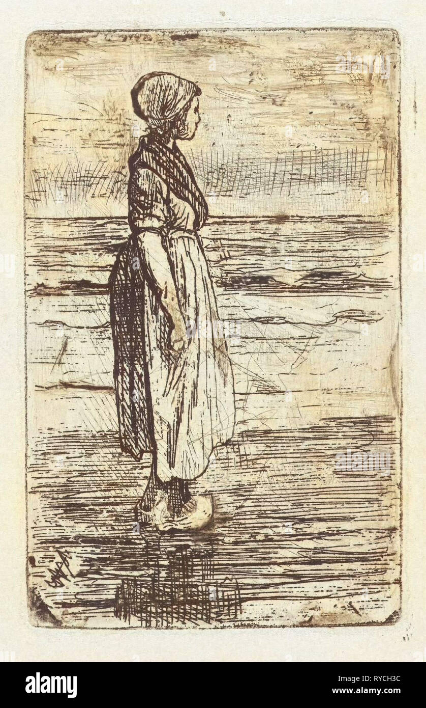 Standing woman on the beach, Jozef Israëls, 1835 - 1911 Stock Photo