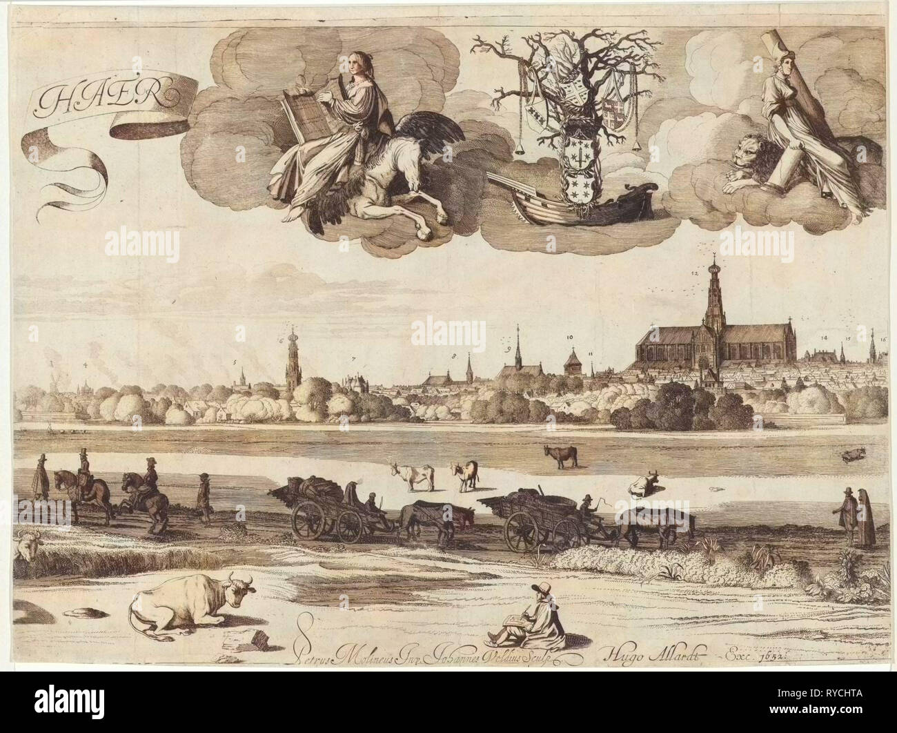 View of Haarlem C, The Netherlands, Jan van de Velde (II), Hugo Allard, 1652 Stock Photo