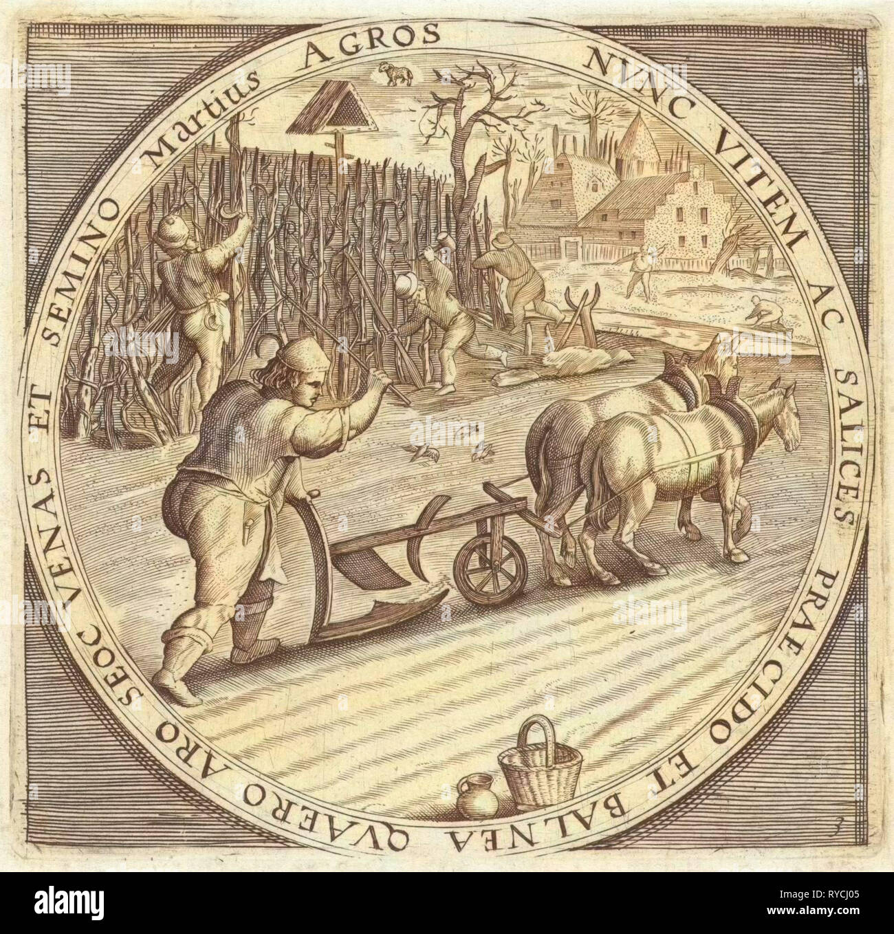 March: plowing, Anonymous, Crispijn van de Passe (I), Maerten de Vos, 1574 - 1687 Stock Photo