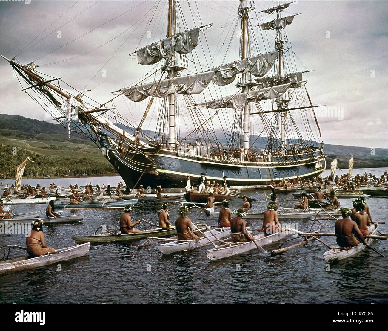 THE BOUNTY ARRIVES IN TAHITI, MUTINY ON THE BOUNTY, 1962 Stock Photo