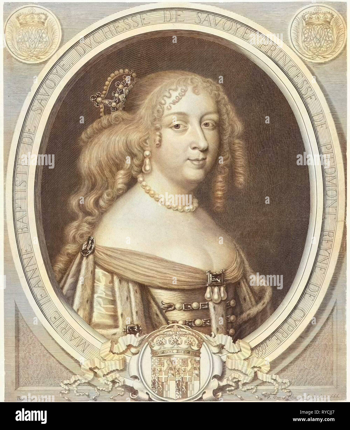 Portrait of Maria Johanna Baptiste, Duchess of Savoy, Pieter van Schuppen, 1666 Stock Photo