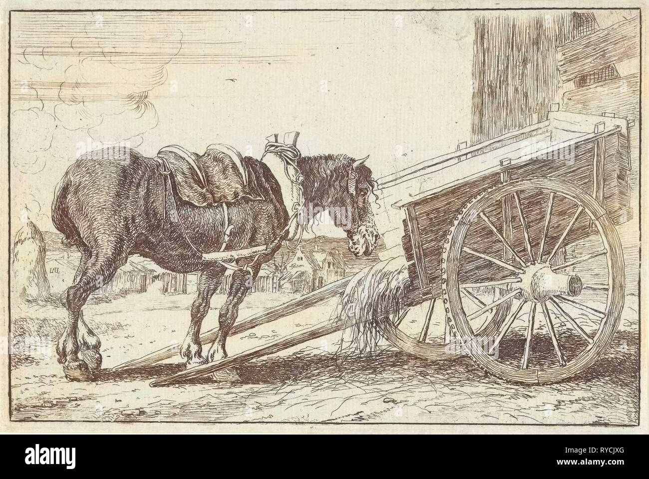 Horse with a cart, Jan van den Hecke (I), 1656 Stock Photo