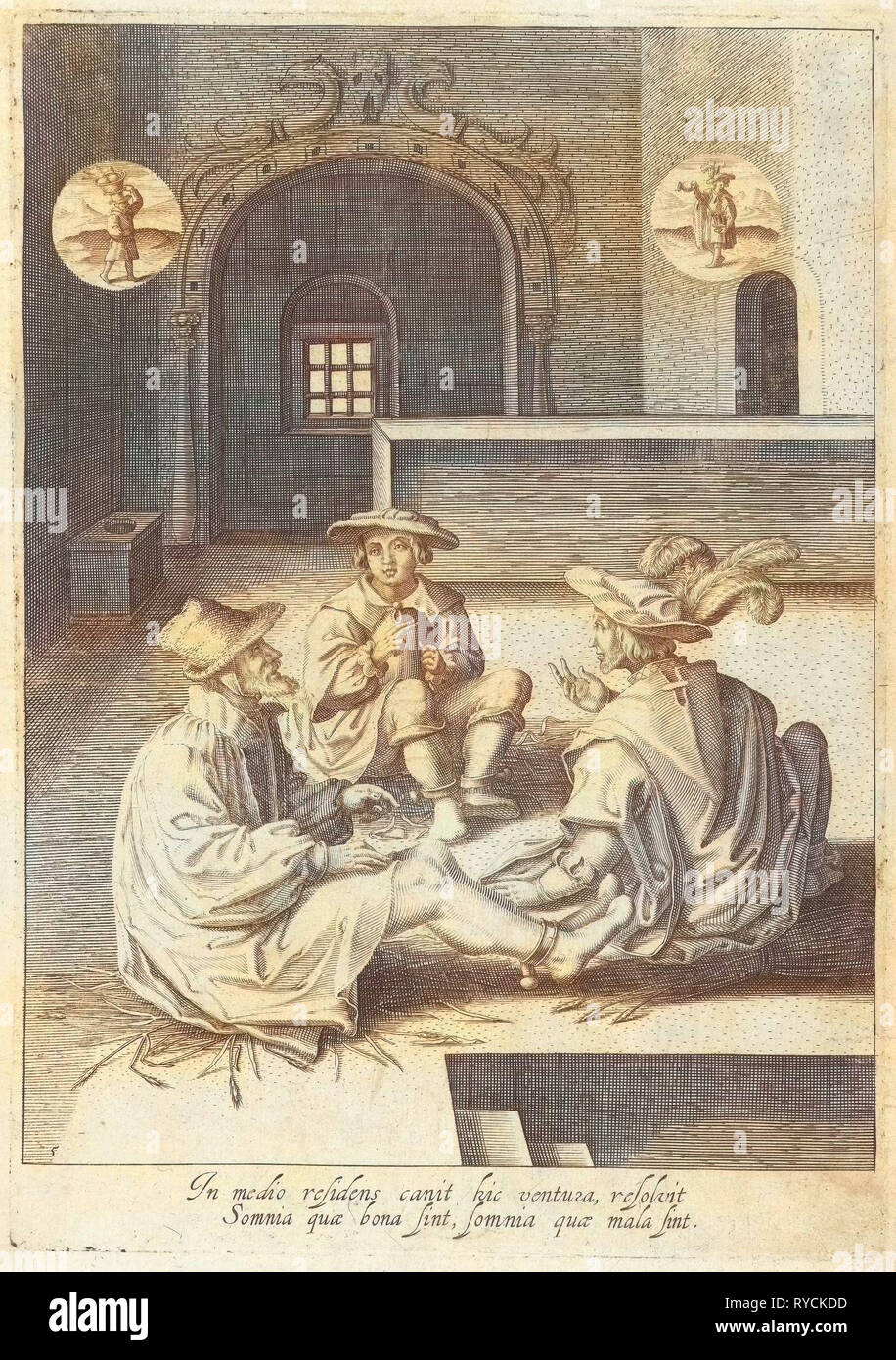 Joseph interprets dreams in prison, Robert de Baudous, Lucas van Leyden, 1591 - 1659 Stock Photo