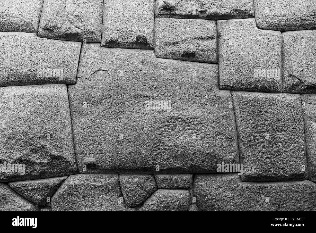 The twelve angle stone in the Hatun Rumiyoc street, Cusco, Peru. This stonework is found in all Inca sites as Machu Picchu, Pisac, Sacsayhuaman, Tipon... Stock Photo