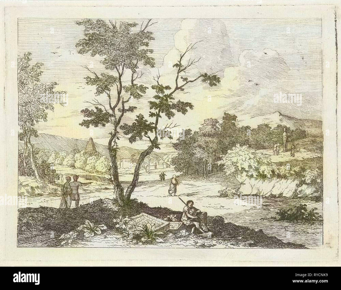 Italianate landscape with figures, F.W. Musculus, 1750 - 1799 Stock Photo