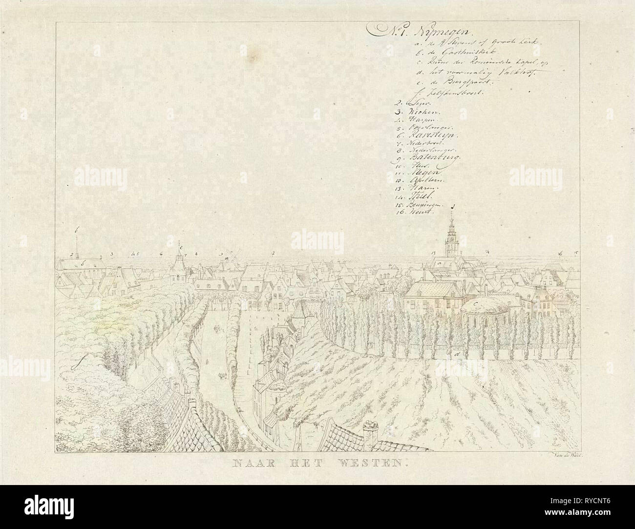 View of the western city of Nijmegen, The Netherlands, print maker: Derk Anthony van de Wart, 1815 - 1824 Stock Photo