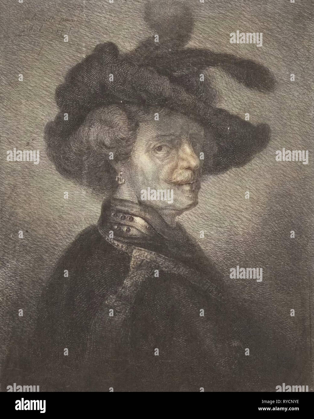 Man with feathered beret, Johannes Mock, 1827 Stock Photo