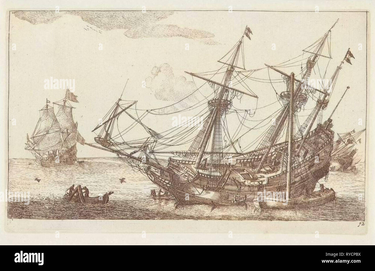 Repairs to the hull of a merchant ship, Anonymous, Reinier Nooms, 1652 - 1714 Stock Photo