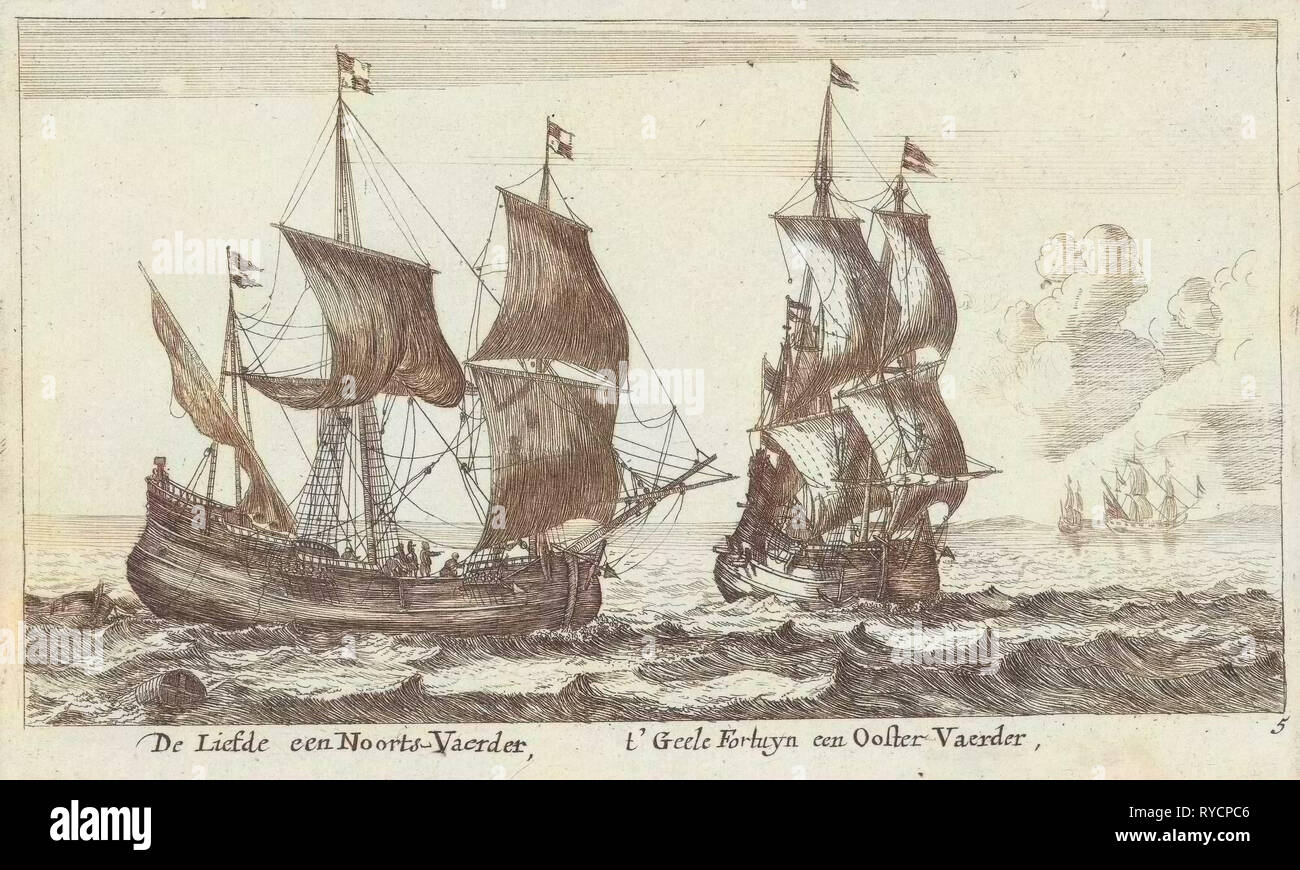 The ships' t Yellow Fortune and Love, Anonymous, Reinier Nooms, 1652 - 1714 Stock Photo