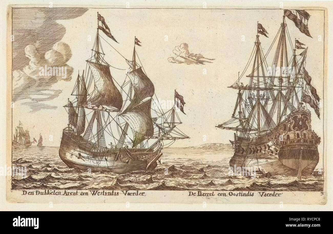 The ships De Parel and De Dubbele Arend, Anonymous, Reinier Nooms, 1652 - 1714 Stock Photo